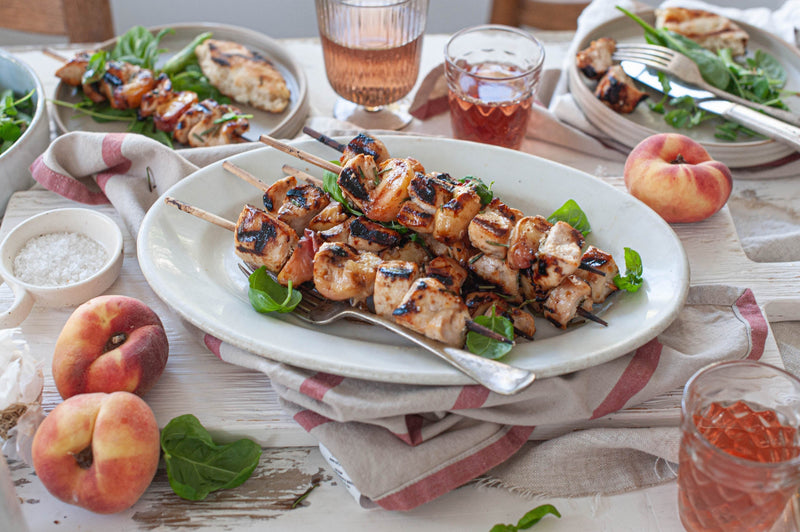 Grilled Chicken and Peach Skewers with Fig Balsamic Glaze